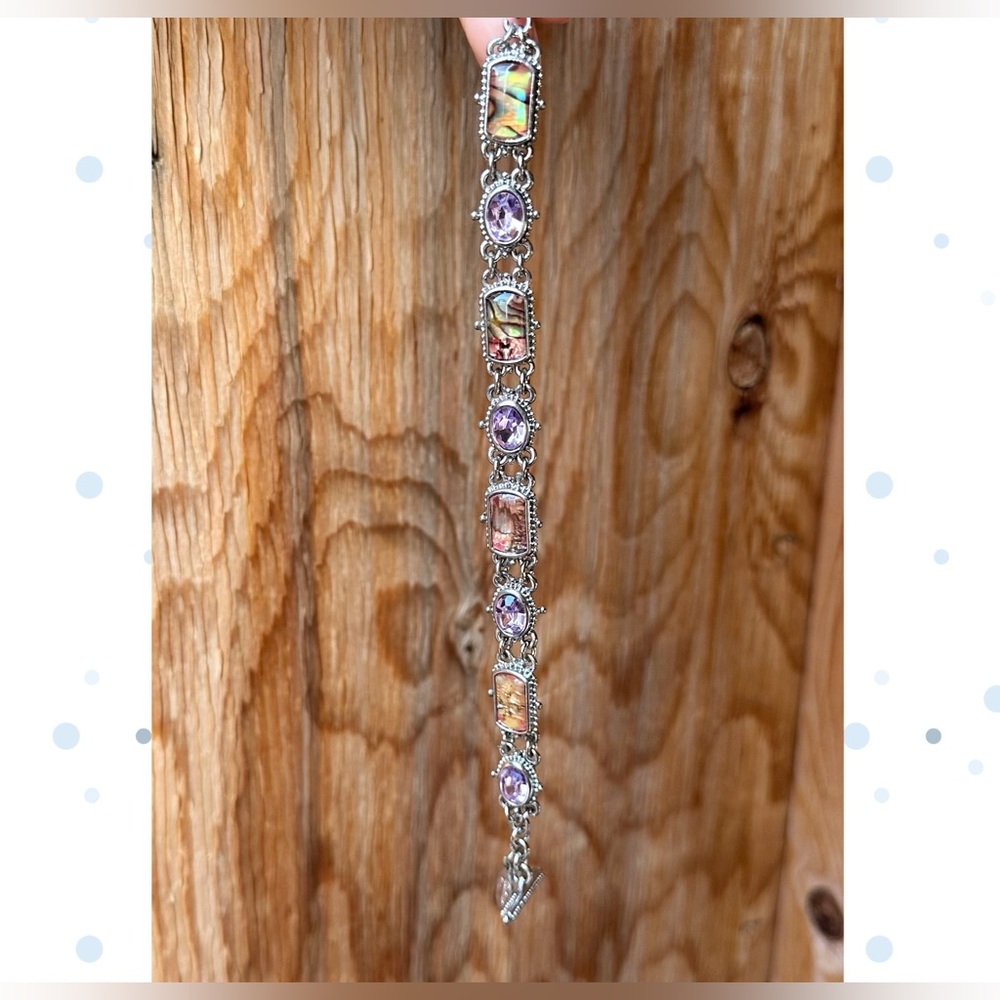 Cookie Lee Abalone Shell Rhinestone Bracelet - Picture 4 of 14
